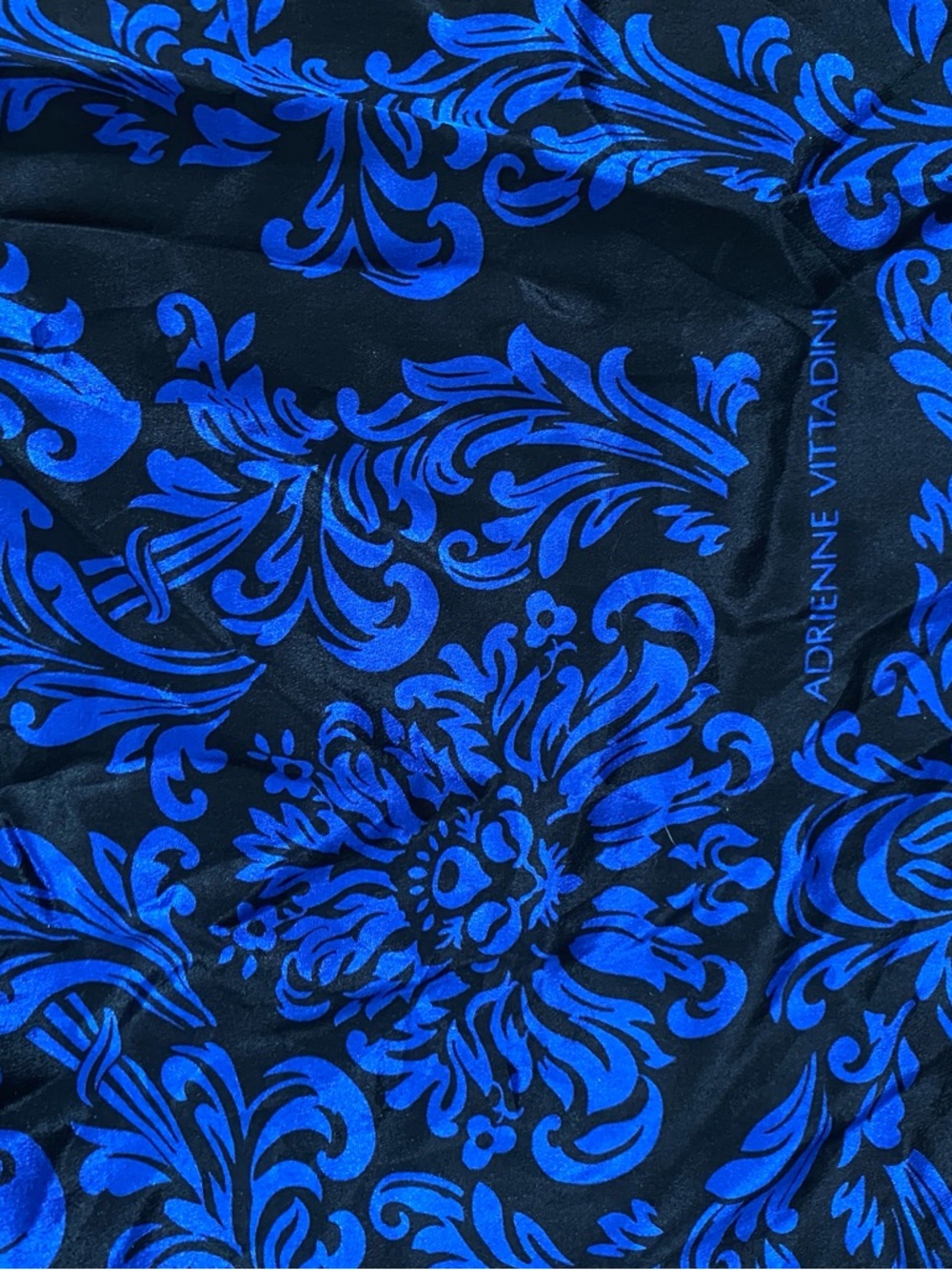 Adrienne Vittadini SILK Royal Blue and Black Floral Damask Scarf LONG